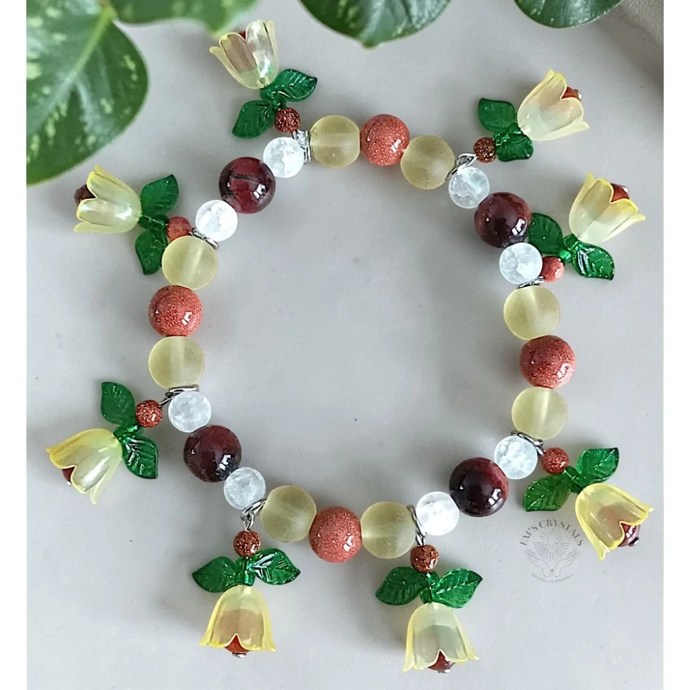 Sunlit Blossom Bracelet chirurgická ocel, zlatý avanturín, býčí oko, křišťál, achát