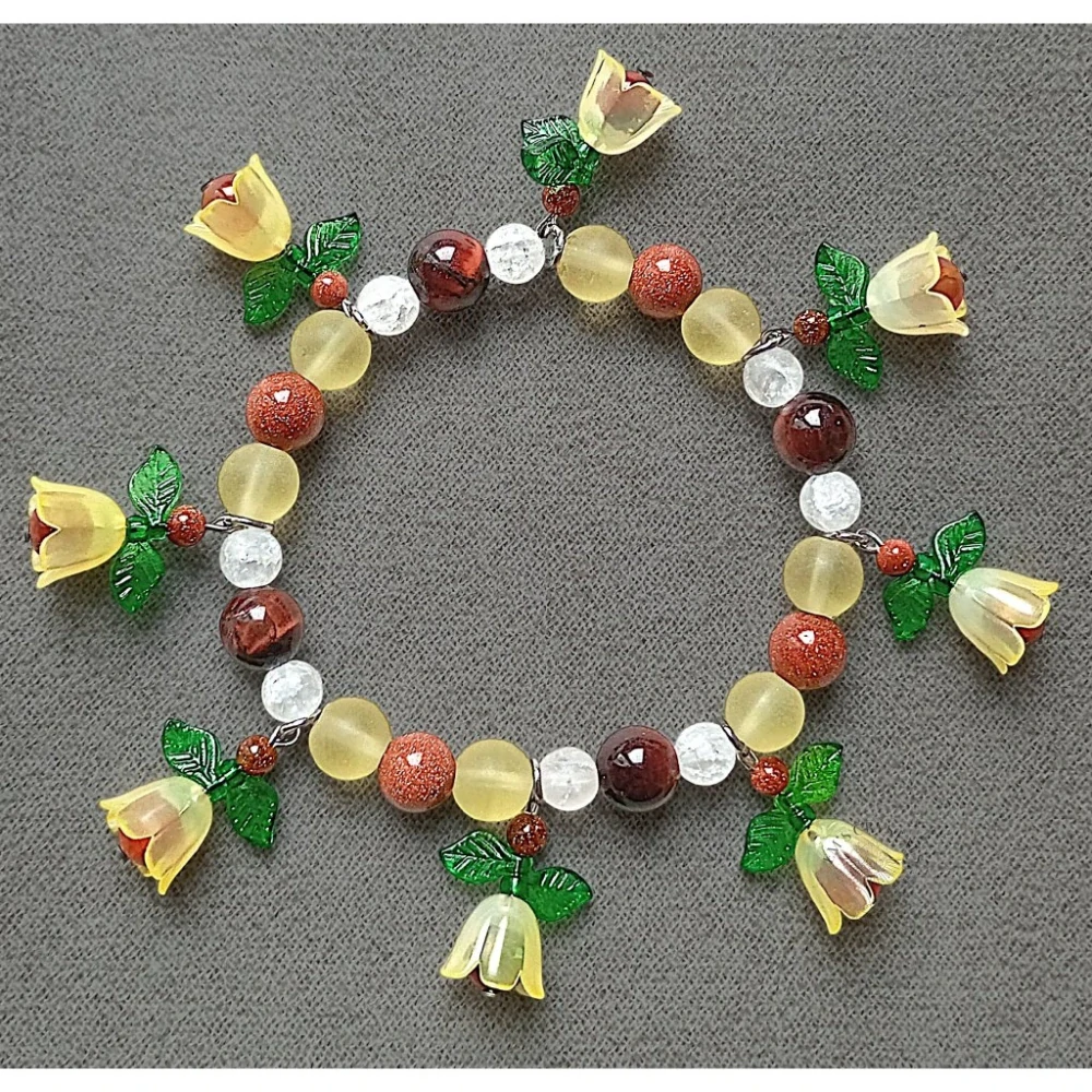 Sunlit Blossom Bracelet chirurgická ocel, zlatý avanturín, býčí oko, křišťál, achát