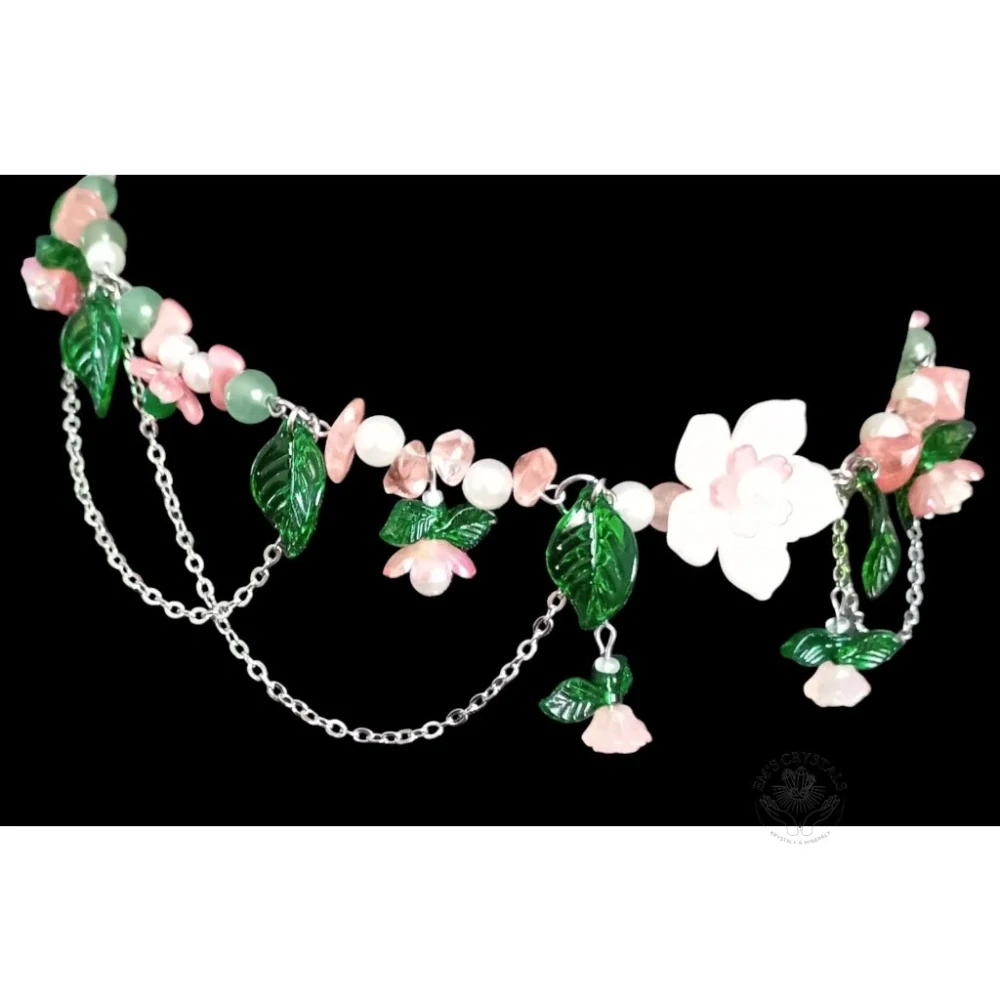 NÁHRDELNÍK "Blush Petal Enchantment" Chirurgická ocel - Růžový obsidián, zelený  Avanturín
