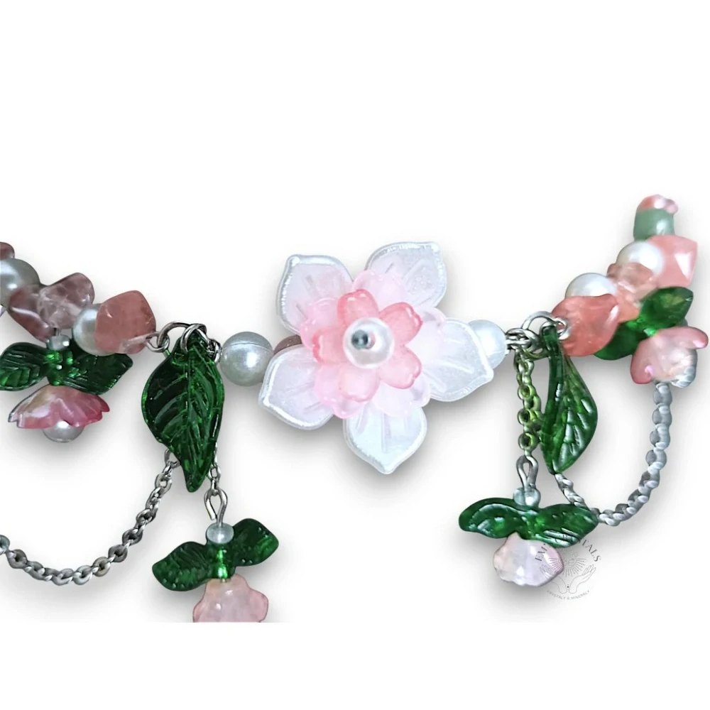 NÁHRDELNÍK "Blush Petal Enchantment" Chirurgická ocel - Růžový obsidián, zelený  Avanturín
