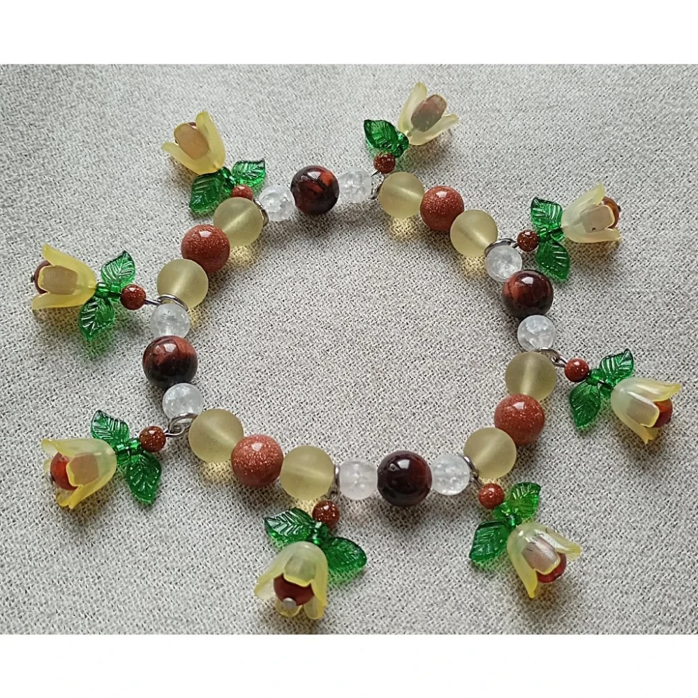 Sunlit Blossom Bracelet chirurgická ocel, zlatý avanturín, býčí oko, křišťál, achát