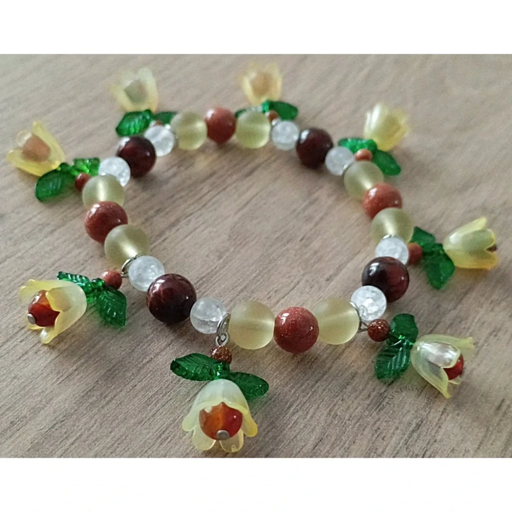Sunlit Blossom Bracelet chirurgická ocel, zlatý avanturín, býčí oko, křišťál, achát