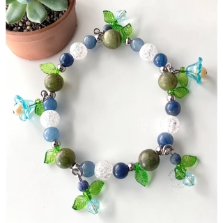 Spring Whisper náramek chirurgická ocel, zelený jadeit, modrý křemen, křišťál, lapis lazuli